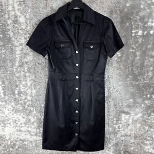 Shapes Size S Mini Casual Button Shirt Dress Black Short Sleeve Collar V Neck